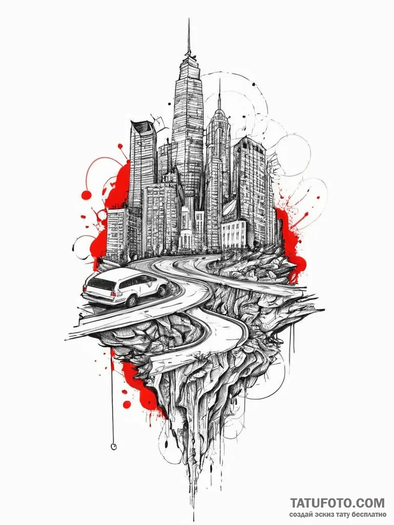 Tattoo sketch city, ink illustration for tatt... - эскиз тату (№1756100899_0, 25.08.2025 05:48) — Tatufoto.com