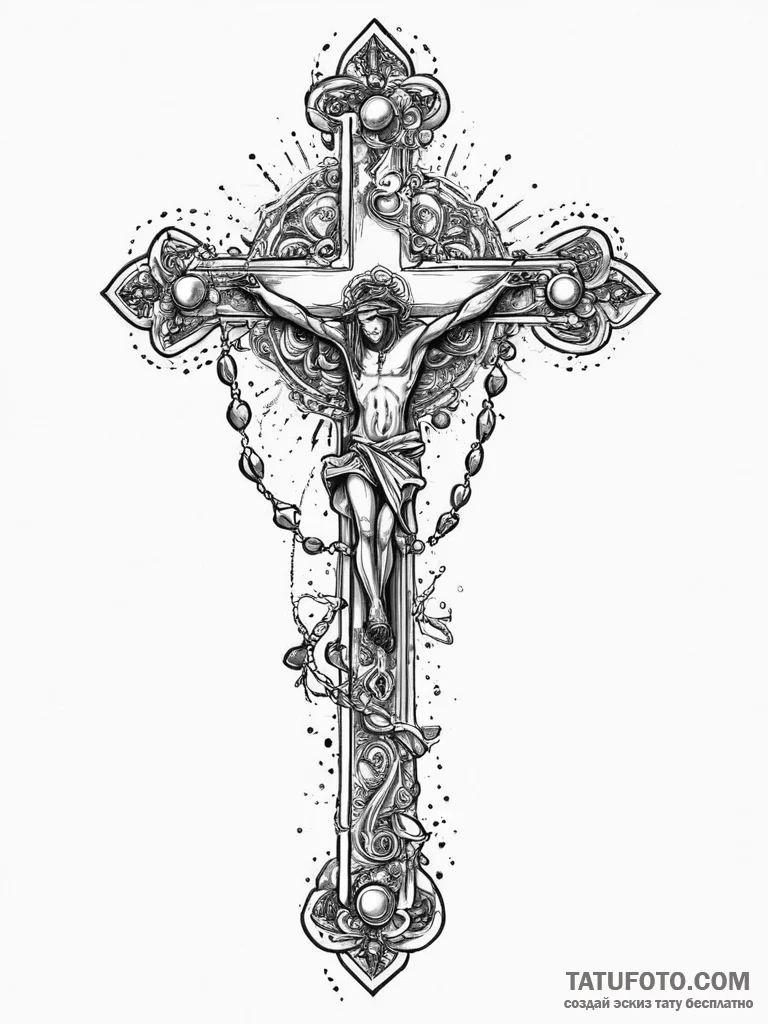 Tattoo sketch rosary and cross, concept art f... - эскиз тату (№1756101704_0, 25.08.2025 06:01) — Tatufoto.com
