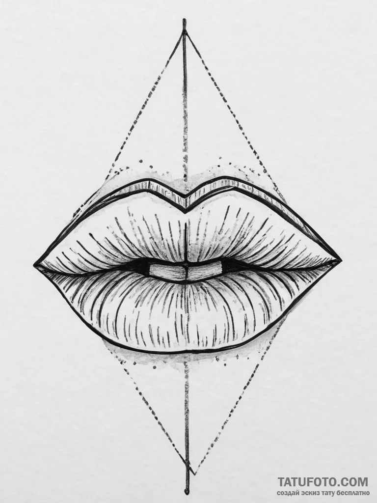 Tattoo sketch sensual lips in a minimalist st... - эскиз тату (№1756103710_0, 25.08.2025 06:35) — Tatufoto.com