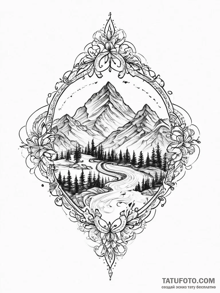 Tattoo sketch mountain tattoo, tattoo line ar... - эскиз тату (№1756104507_0, 25.08.2025 06:48) — Tatufoto.com