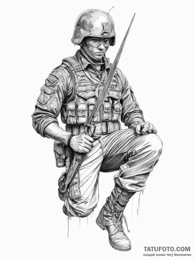 Tattoo sketch soldier with a scissors - эскиз тату (№1756111356_0, 25.08.2025 08:42) — Tatufoto.com