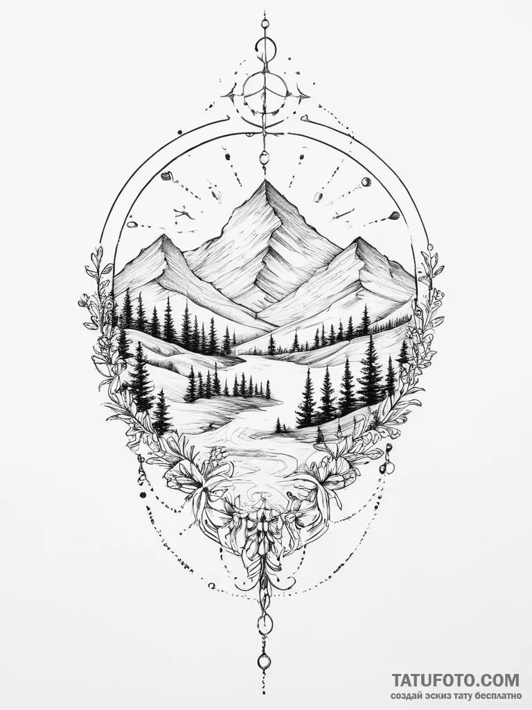 Tattoo sketch divine land - эскиз тату (№1756113953_0, 25.08.2025 09:25) — Tatufoto.com