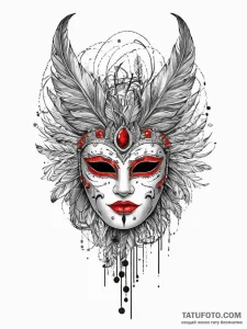 Tattoo sketch feathered mask tattoo, concept... - эскиз тату (№1756115550_0, 25.08.2025 09:52) — Tatufoto.com