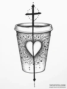 Tattoo sketch coffee cup with a heart, tattoo... - эскиз тату (№1756116527_0, 25.08.2025 10:08) — Tatufoto.com