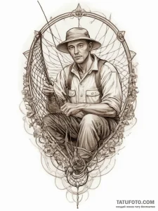 Tattoo sketch fisherman a person with a net,... - эскиз тату (№1756117120_0, 25.08.2025 10:18) — Tatufoto.com