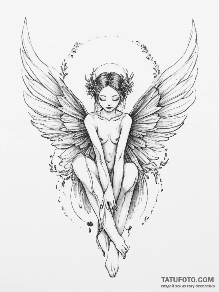 Tattoo sketch faerie with wings - эскиз тату (№1756117713_0, 25.08.2025 10:28) — Tatufoto.com
