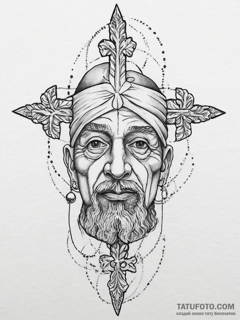 Tattoo sketch blessed master, ink illustratio... - эскиз тату (№1756118696_0, 25.08.2025 10:44) — Tatufoto.com
