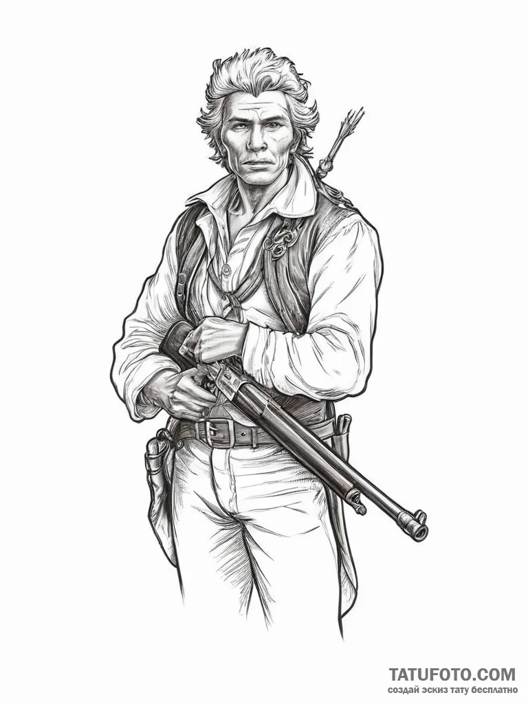 Tattoo sketch daniel boone with a rifle, tatt... - эскиз тату (№1756118892_0, 25.08.2025 10:48) — Tatufoto.com