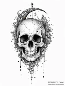 Tattoo sketch узор в виде черепа с луной, con... - эскиз тату (№1756122045_0, 25.08.2025 11:40) — Tatufoto.com