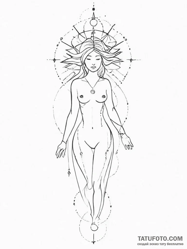 Tattoo sketch cosmic person, tattoo line art,... - эскиз тату (№1756124018_0, 25.08.2025 12:13) — Tatufoto.com