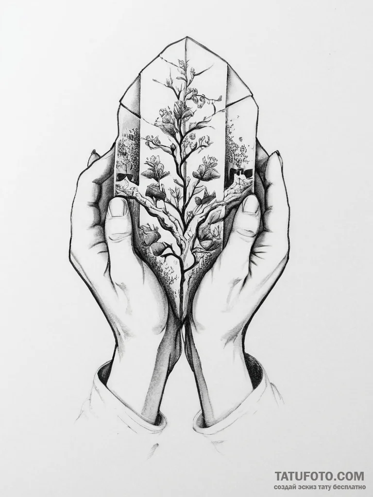 Tattoo sketch hands with a grave - эскиз тату (№1756124410_0, 25.08.2025 12:20) — Tatufoto.com