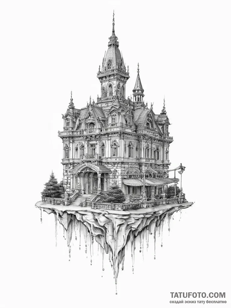 Tattoo sketch palace, tattoo line art, on a c... - эскиз тату (№1756128610_0, 25.08.2025 13:30) — Tatufoto.com