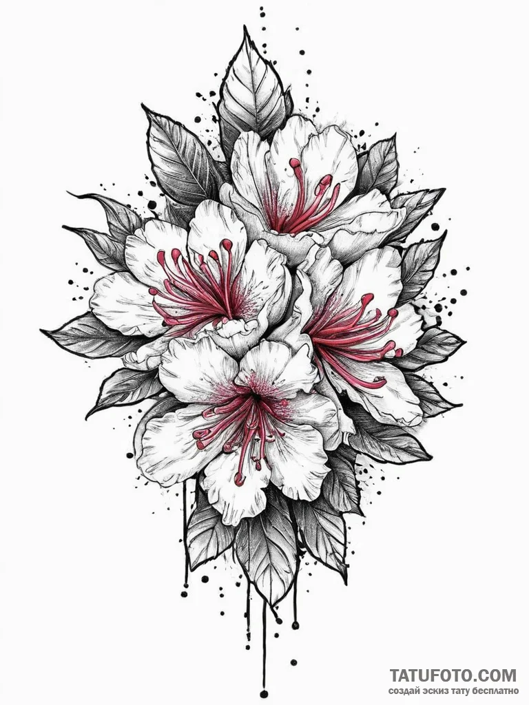 Tattoo sketch rhododendron flower, tattoo lin... - эскиз тату (№1756128811_0, 25.08.2025 13:33) — Tatufoto.com