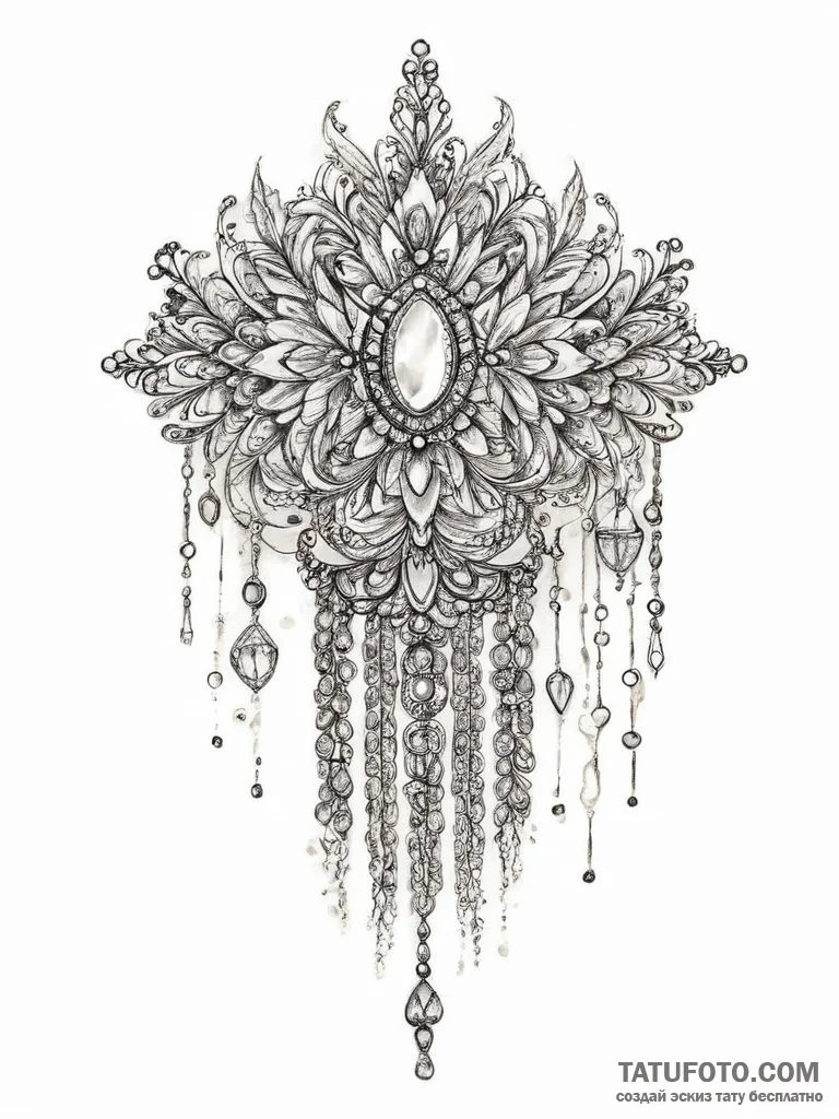 Tattoo sketch elegant comb with jewels, tatto... - эскиз тату (№1756129791_0, 25.08.2025 13:49) — Tatufoto.com
