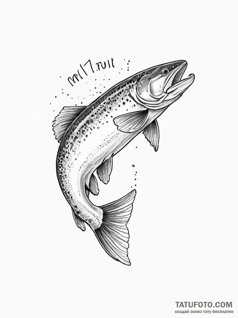 Tattoo sketch puns a trout that says "i'm a t... - эскиз тату (№1756130577_0, 25.08.2025 14:02) — Tatufoto.com