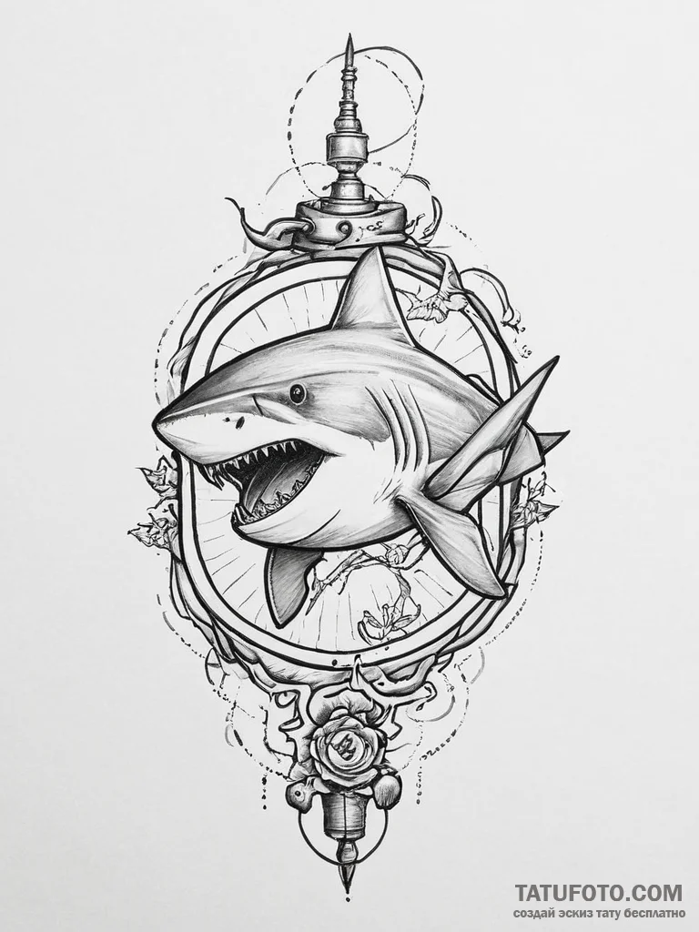 Tattoo sketch shark with a grenade - эскиз тату (№1756131378_0, 25.08.2025 14:16) — Tatufoto.com