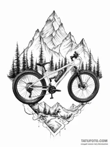 Tattoo sketch mountain biking bike with a mou... - эскиз тату (№1756142133_0, 25.08.2025 17:15) — Tatufoto.com