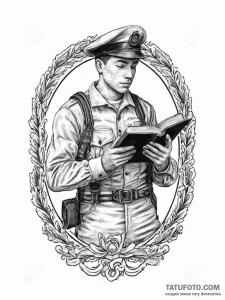 Tattoo sketch soldier with a book, artistic t... - эскиз тату (№1756144673_0, 25.08.2025 17:57) — Tatufoto.com