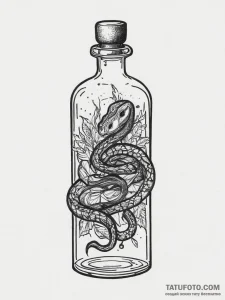 Tattoo sketch magic potion bottle with a snak... - эскиз тату (№1756144868_0, 25.08.2025 18:01) — Tatufoto.com