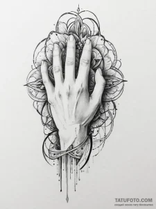 Tattoo sketch hands with a brush, concept art... - эскиз тату (№1756145454_0, 25.08.2025 18:10) — Tatufoto.com