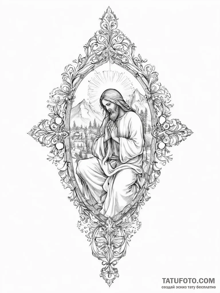 Tattoo sketch holy scene - эскиз тату (№1756151087_0, 25.08.2025 19:44) — Tatufoto.com