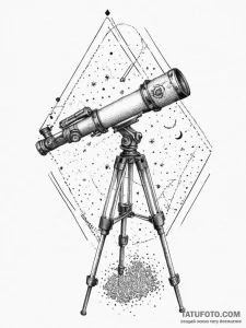 Tattoo sketch telescope with stars, ink illus... - эскиз тату (№1756153257_0, 25.08.2025 20:20) — Tatufoto.com