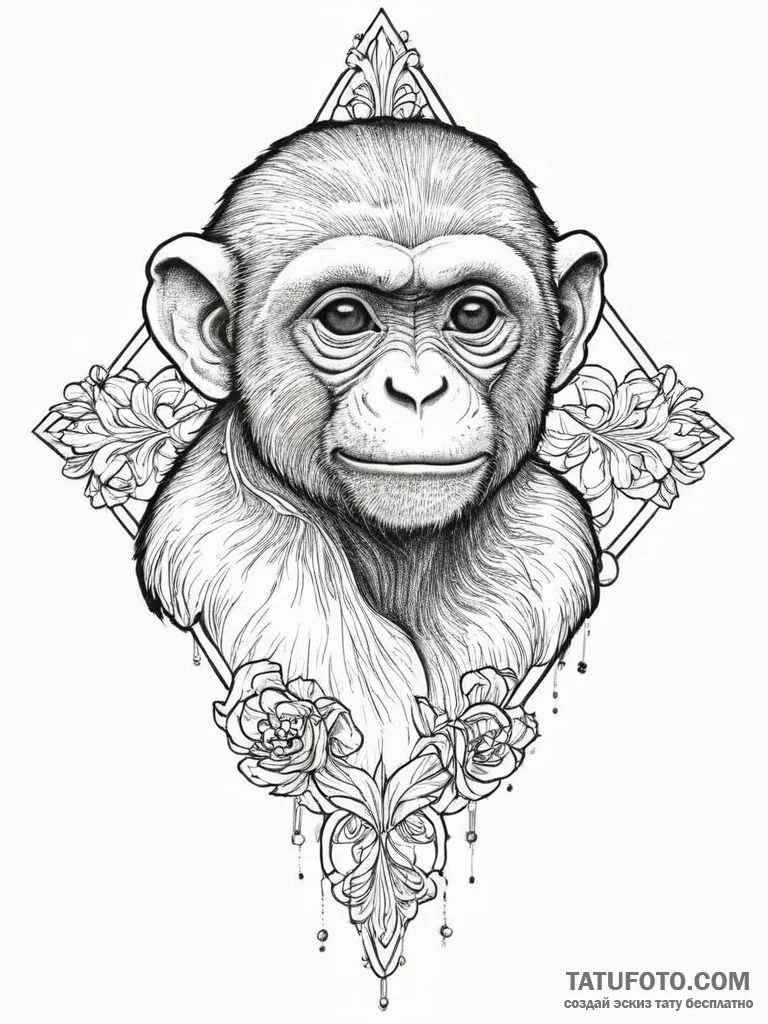Tattoo sketch capuchin monkey, tattoo line ar... - эскиз тату (№1756156040_0, 25.08.2025 21:07) — Tatufoto.com