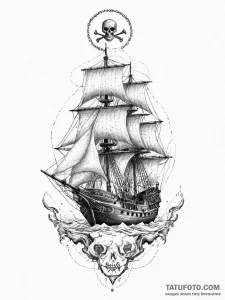 Tattoo sketch pirate ship with a jolly roger... - эскиз тату (№1756158833_0, 25.08.2025 21:53) — Tatufoto.com