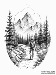 Tattoo sketch hiking a person on a trail - эскиз тату (№1756167737_0, 26.08.2025 00:22) — Tatufoto.com