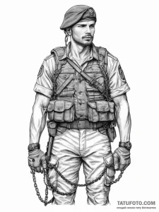 Tattoo sketch soldier with a chain - эскиз тату (№1756172767_0, 26.08.2025 01:46) — Tatufoto.com