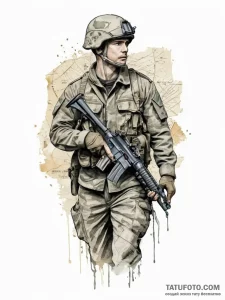 Tattoo sketch soldier with a map, concept art... - эскиз тату (№1756174371_0, 26.08.2025 02:12) — Tatufoto.com