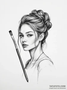 Tattoo sketch artist paintbrush and palette - эскиз тату (№1756174571_0, 26.08.2025 02:16) — Tatufoto.com