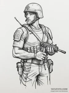 Tattoo sketch soldier with a pen, tattoo flas... - эскиз тату (№1756177405_0, 26.08.2025 03:03) — Tatufoto.com