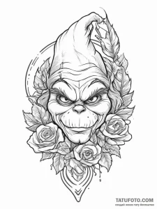 Tattoo sketch the grinch with a feather, conc... - эскиз тату (№1756180640_0, 26.08.2025 03:57) — Tatufoto.com