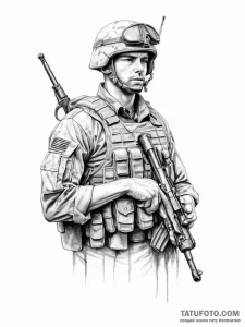 Tattoo sketch soldier with a pen - эскиз тату (№1756192720_0, 26.08.2025 07:18) — Tatufoto.com