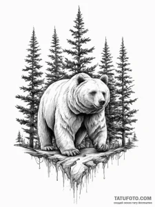 Tattoo sketch a bear with a tree - эскиз тату (№1756193771_0, 26.08.2025 07:36) — Tatufoto.com