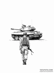 Tattoo sketch soldier with a tank - эскиз тату (№1756194764_0, 26.08.2025 07:52) — Tatufoto.com