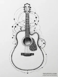 Tattoo sketch music acoustic guitar with musi... - эскиз тату (№1756198794_0, 26.08.2025 08:59) — Tatufoto.com