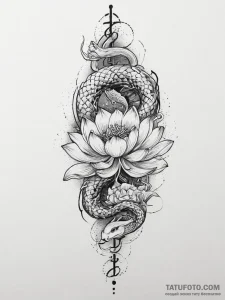 Tattoo sketch lotus flower with a snake, arti... - эскиз тату (№1756202811_0, 26.08.2025 10:06) — Tatufoto.com