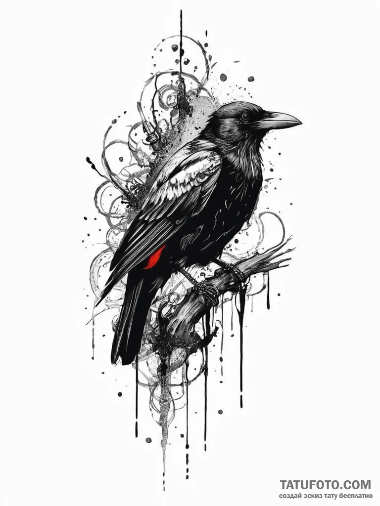 Tattoo sketch trash polka ворона, tattoo line... - эскиз тату (№1756217826_0, 26.08.2025 14:17) — Tatufoto.com