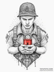 Tattoo sketch soldier with a lock, tattoo dra... - эскиз тату (№1756224660_0, 26.08.2025 16:11) — Tatufoto.com