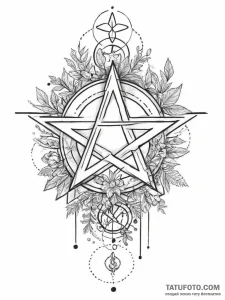 Tattoo sketch pentagram and herbs, tattoo fla... - эскиз тату (№1756226470_0, 26.08.2025 16:41) — Tatufoto.com