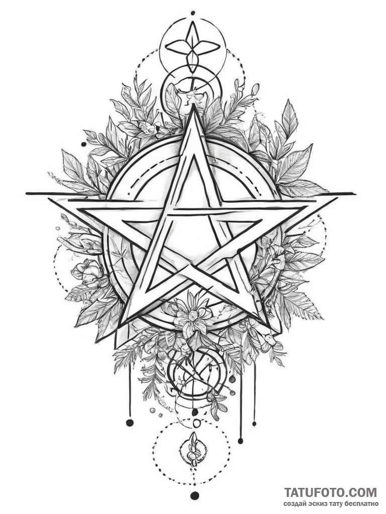 Tattoo sketch pentagram and herbs, tattoo fla... - эскиз тату (№1756226470_0, 26.08.2025 16:41) — Tatufoto.com