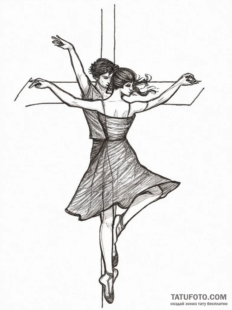 Tattoo sketch romantic dance silhouette, arti... - эскиз тату (№1756228473_0, 26.08.2025 17:14) — Tatufoto.com
