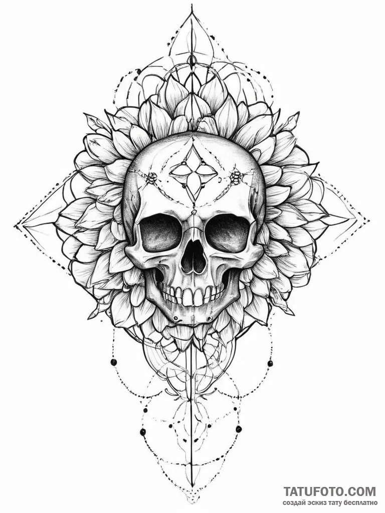 Tattoo sketch узор в виде черепа с цветами, t... - эскиз тату (№1756229263_0, 26.08.2025 17:27) — Tatufoto.com