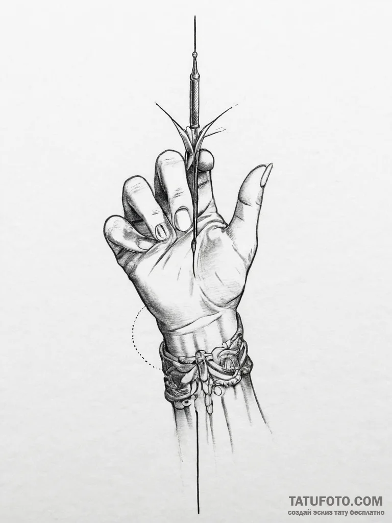 Tattoo sketch hands with a needle - эскиз тату (№1756232472_0, 26.08.2025 18:21) — Tatufoto.com