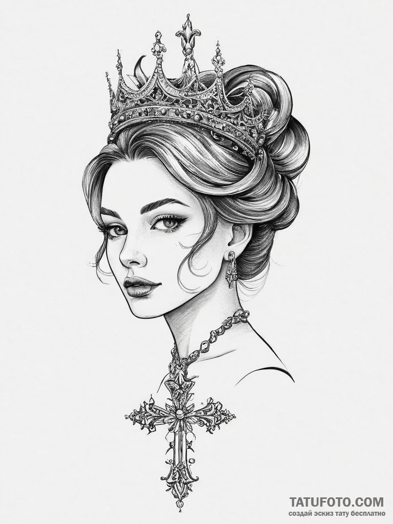 Tattoo sketch queen, ink illustration for tat... - эскиз тату (№1756232667_0, 26.08.2025 18:24) — Tatufoto.com