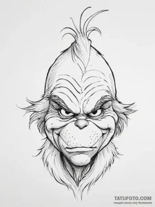 Tattoo sketch the grinch with a hair - эскиз тату (№1756233272_0, 26.08.2025 18:34) — Tatufoto.com