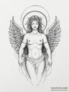 Tattoo sketch angel with a halo, tattoo line... - эскиз тату (№1756236856_0, 26.08.2025 19:34) — Tatufoto.com