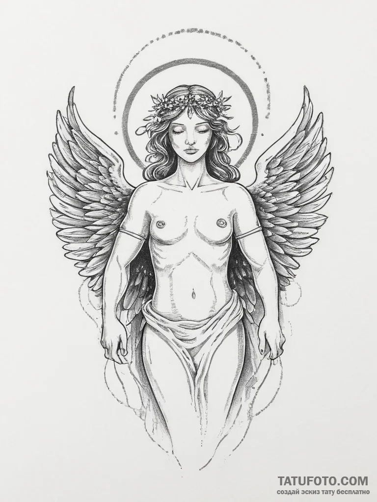 Tattoo sketch angel with a halo, tattoo line... - эскиз тату (№1756236856_0, 26.08.2025 19:34) — Tatufoto.com